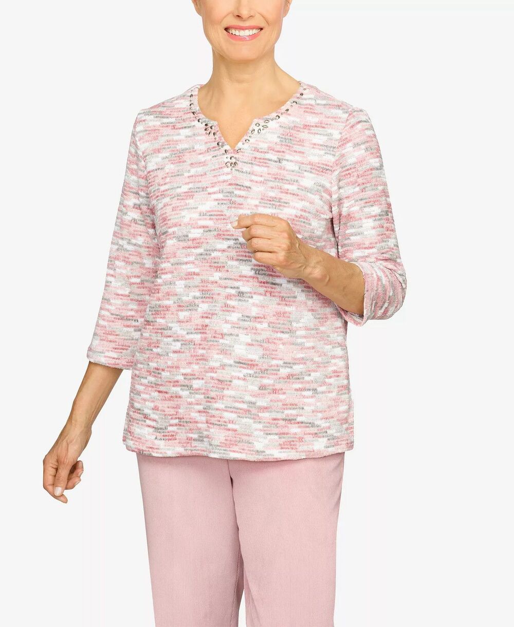Alfred Dunner Alpine Lodge Textured Space Dye Chenille Top - Blush - 2X